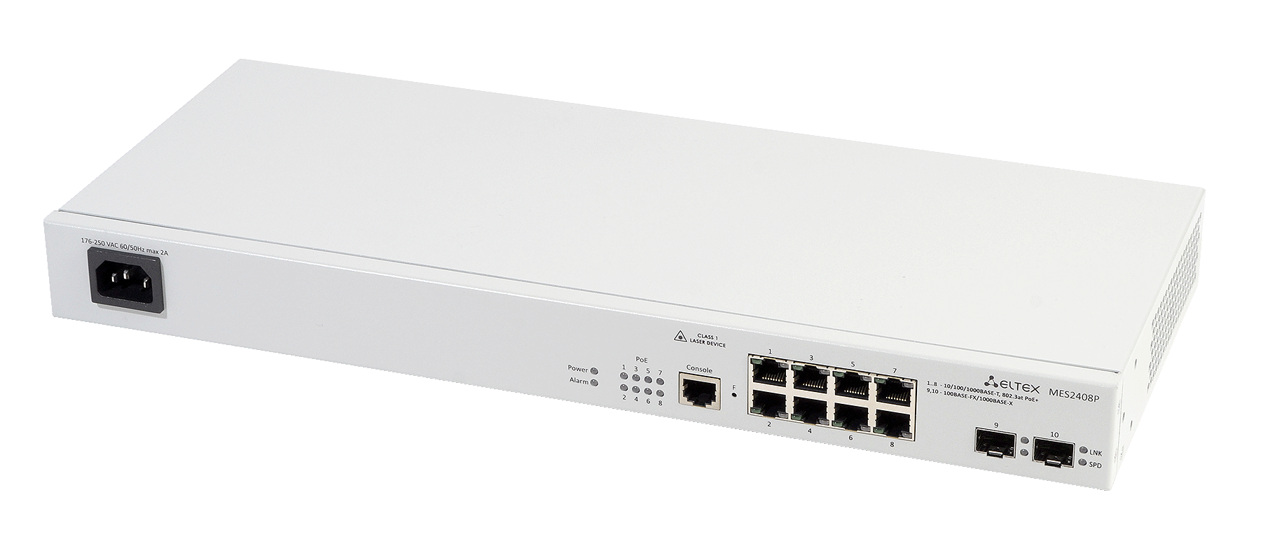 Ethernet-коммутатор MES2408P, 8xPoE/PoE+ (1G) + 2x1G SFP, L2, 220V AC